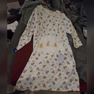 Cozy Beige Kangeroo Print Nightgown With A Kangaroo Pouch